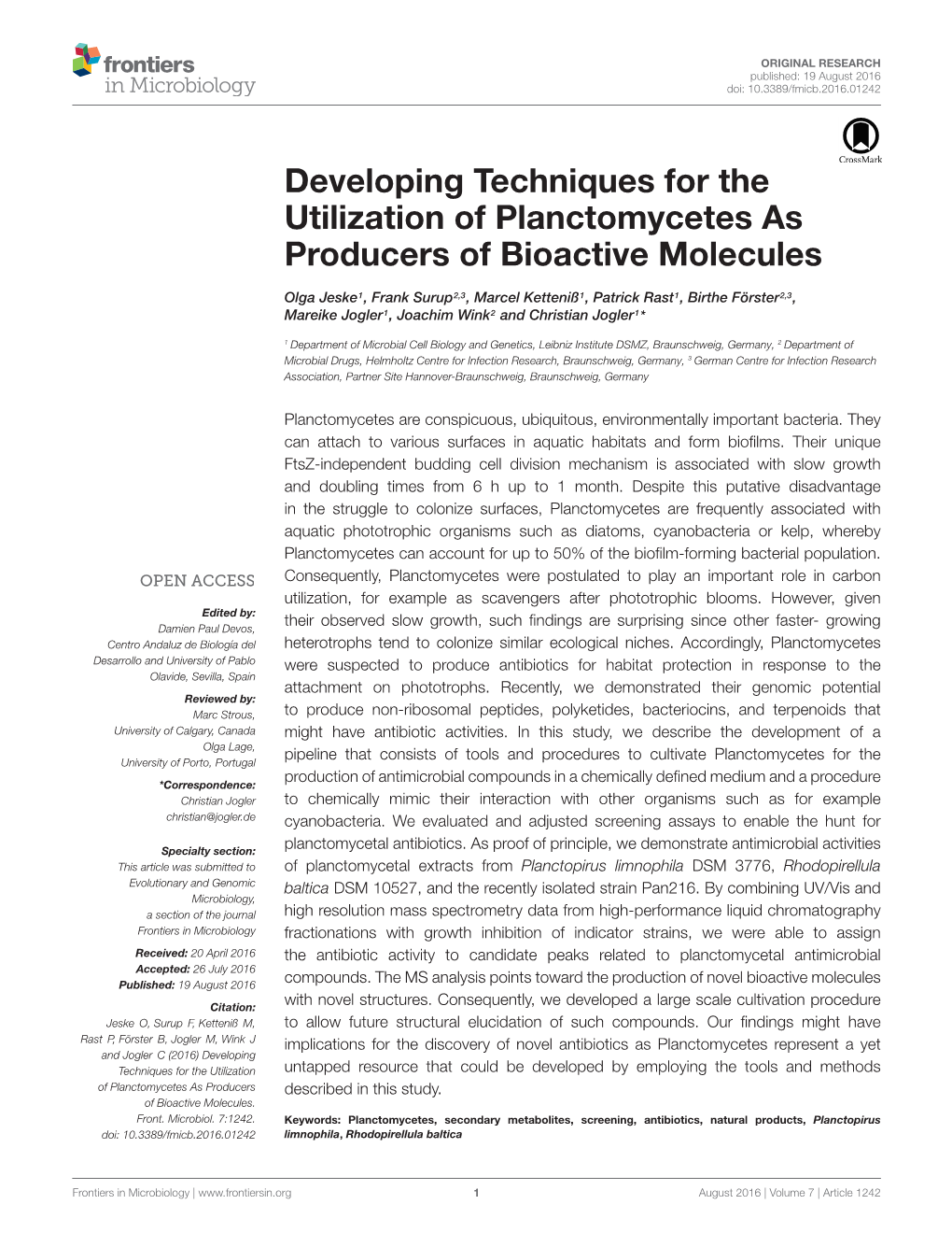 Developing Techniques for the Utilization of Planctomycetes As Producers of Bioactive Molecules