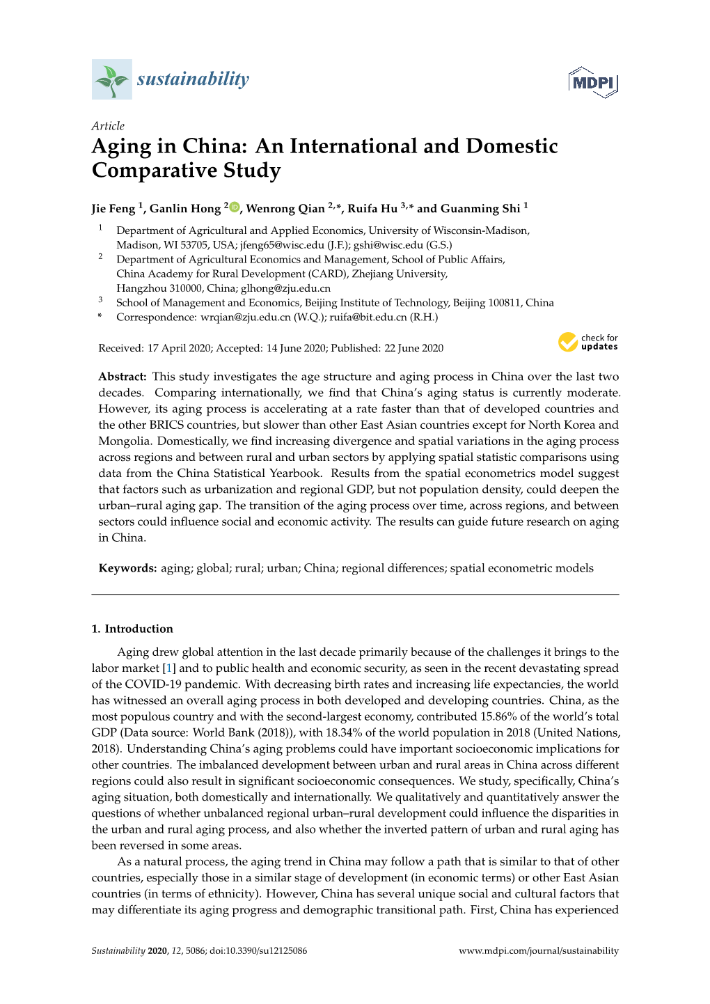 Aging in China: an International and Domestic Comparative Study