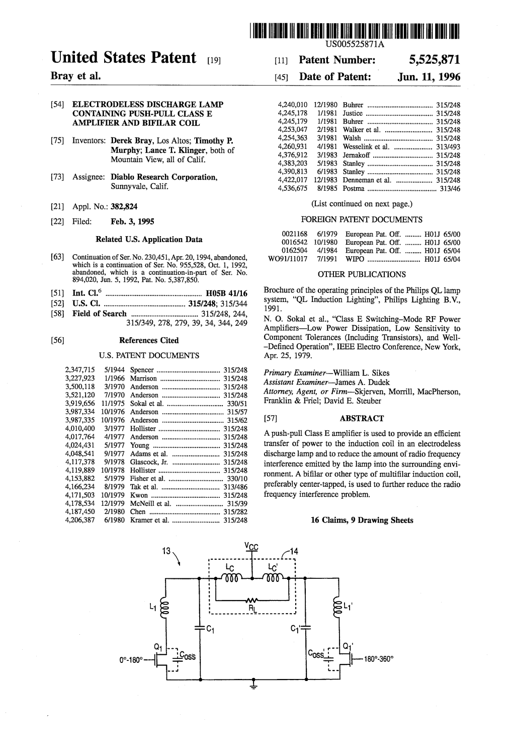 III IIII US00552.5871A United States Patent 19) 11 Patent Number: 5,525,871 Bray Et Al