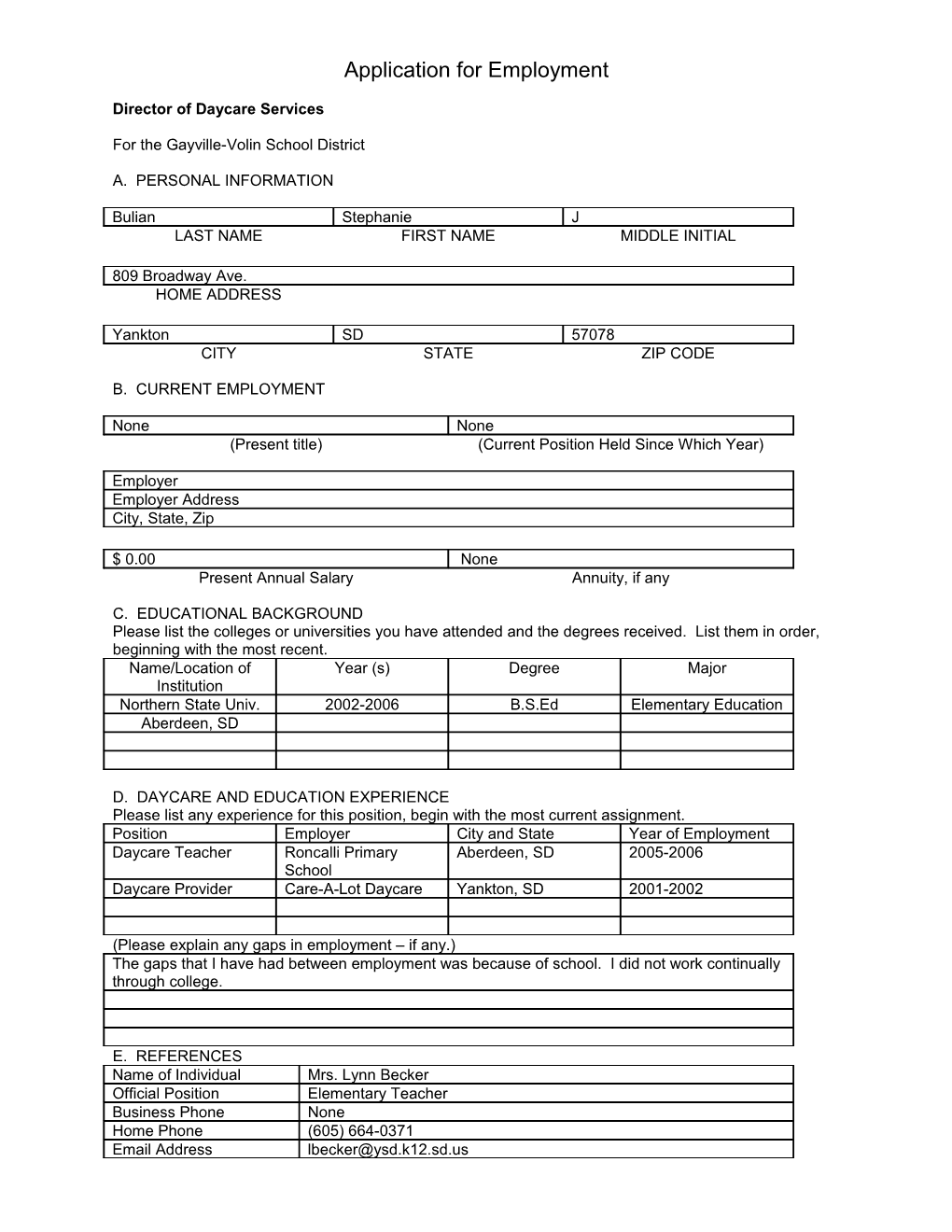 Application for Employment s81