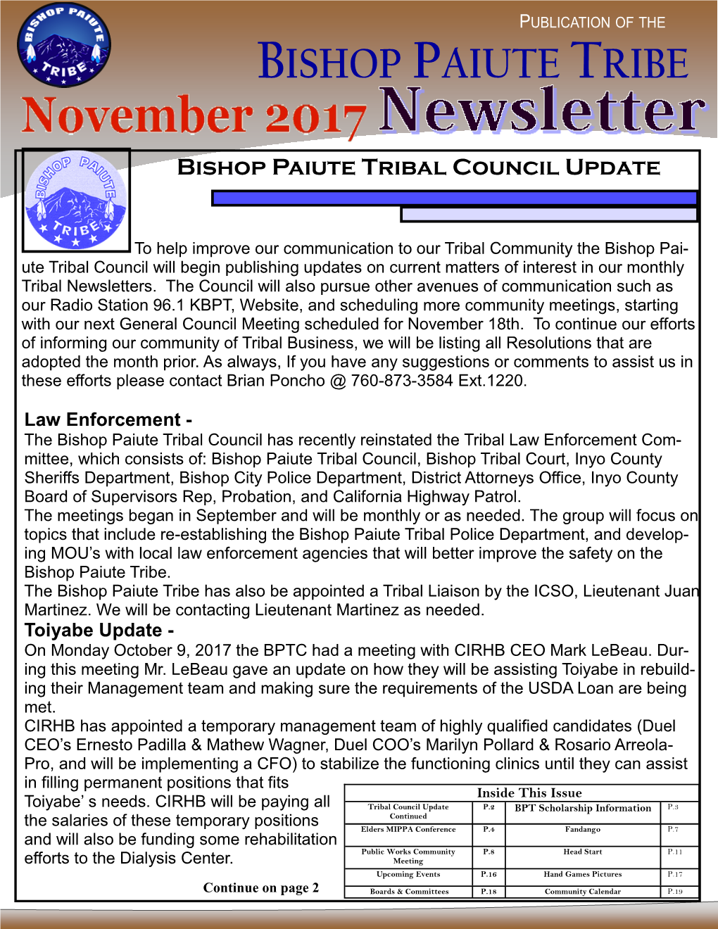 Bishop Paiute Tribal Council Update