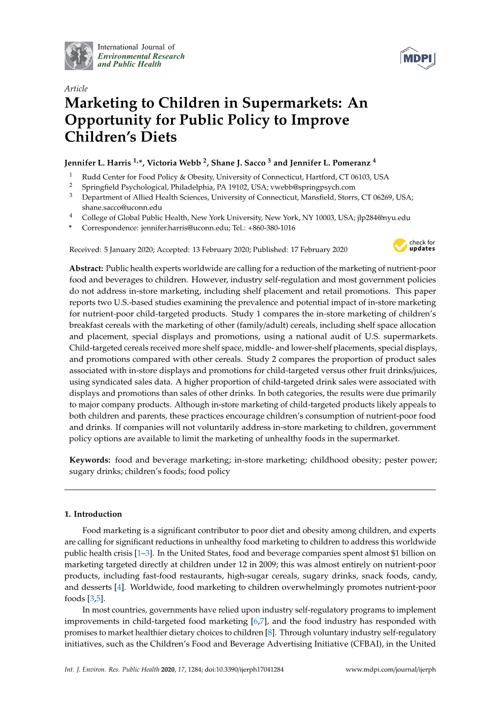 Marketing to Children in Supermarkets: an Opportunity for Public Policy to Improve Children's Diets