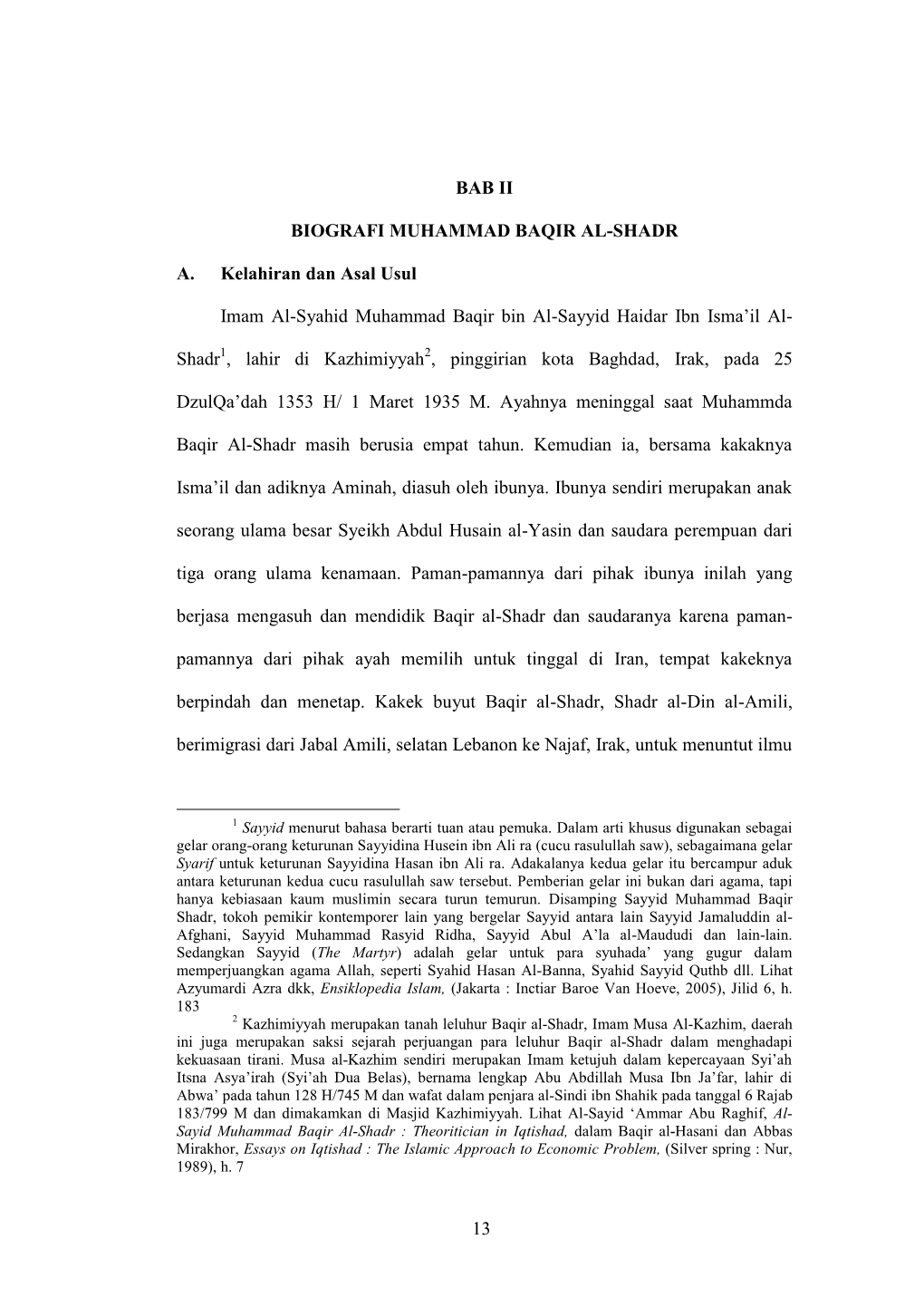 13 BAB II BIOGRAFI MUHAMMAD BAQIR AL-SHADR A. Kelahiran