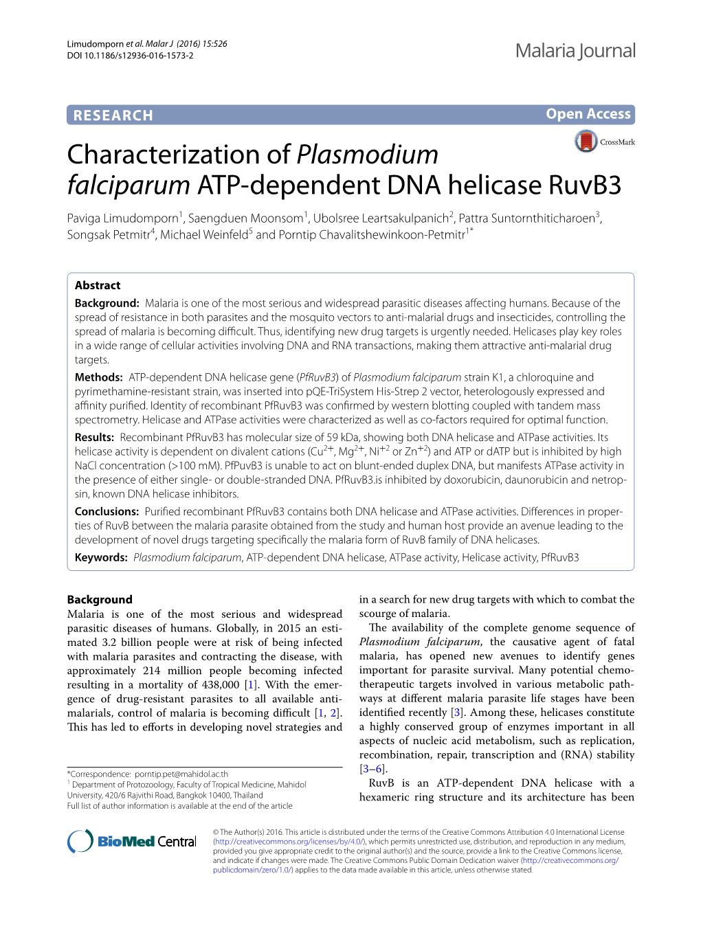 Characterization of Plasmodium Falciparum ATP-Dependent DNA