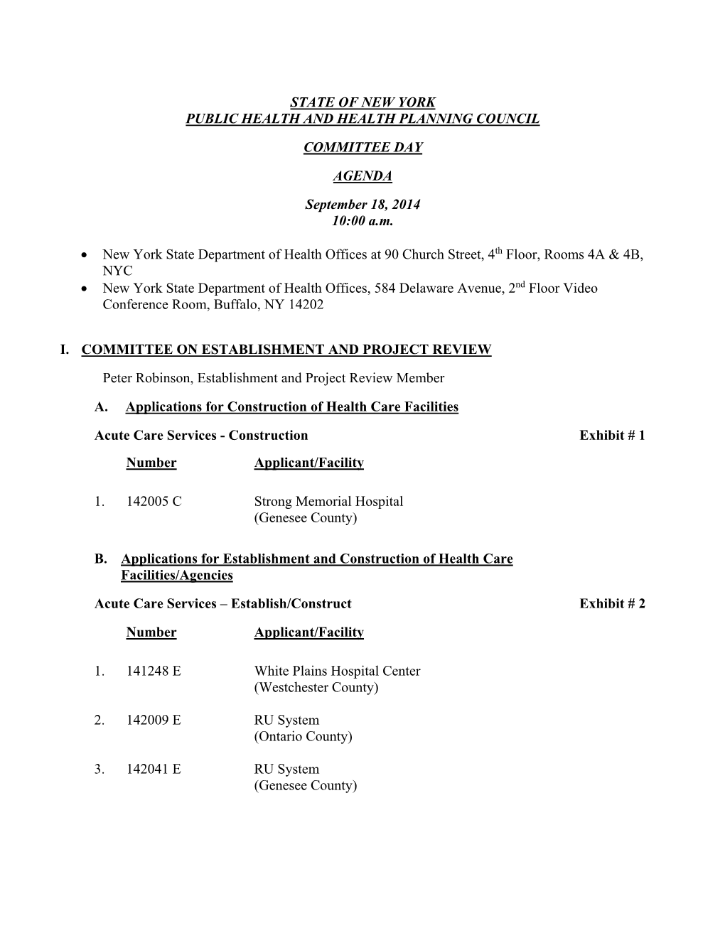 Public Health and Health Planning Council Committee Day Agenda