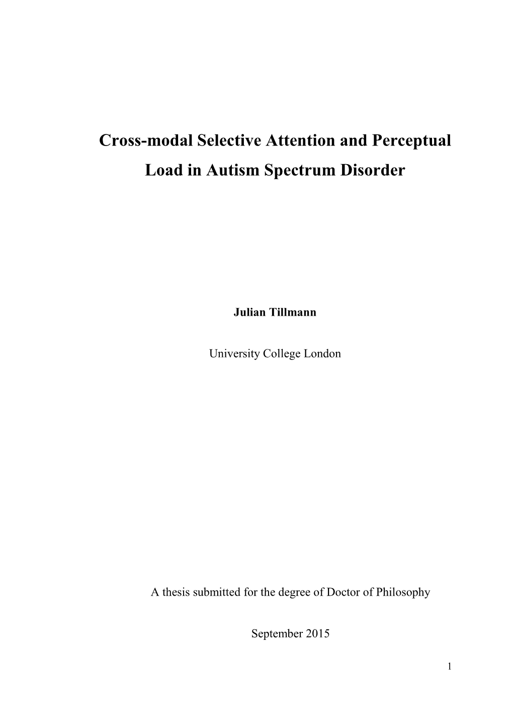 Cross-Modal Selective Attention and Perceptual Load in Autism Spectrum Disorder