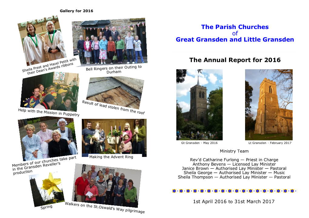 The Annual Report for 2016 the Parish Churches of Great Gransden