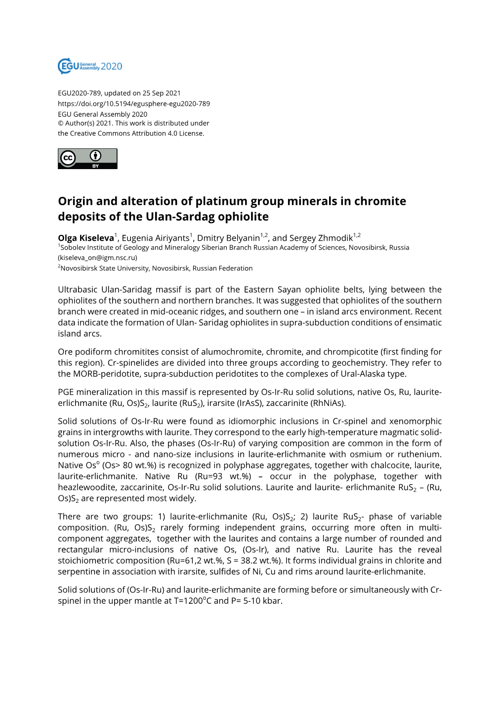Origin and Alteration of Platinum Group Minerals in Chromite Deposits of the Ulan-Sardag Ophiolite