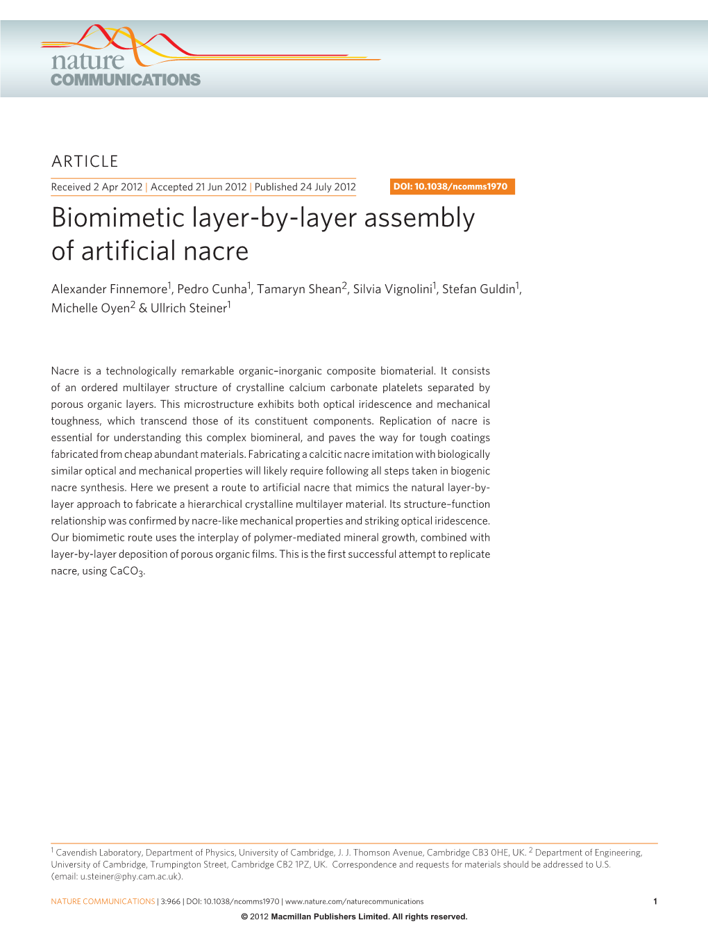 Biomimetic Layer-By-Layer Assembly of Artificial Nacre