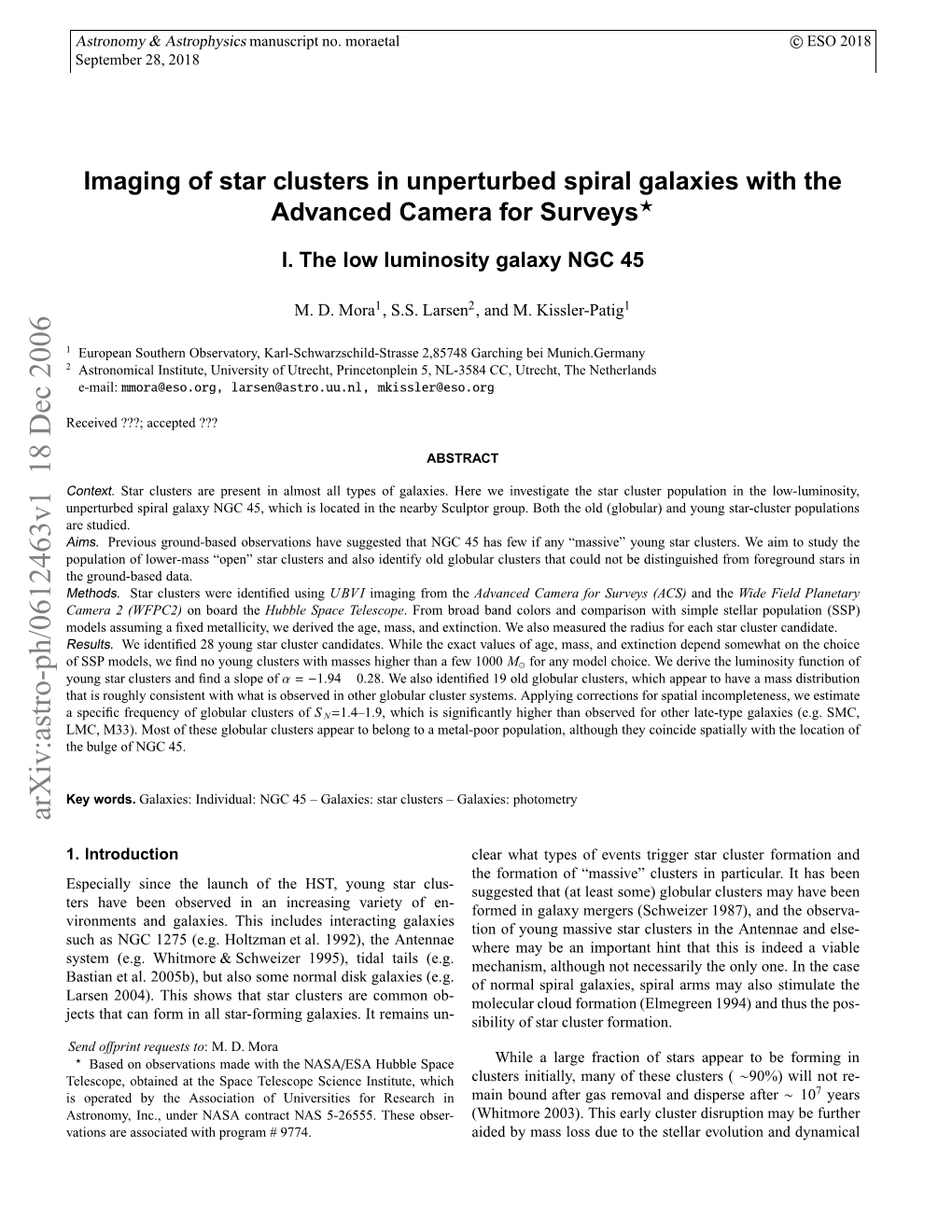 Imaging of Star Clusters in Unperturbed Spiral Galaxies with the Advanced