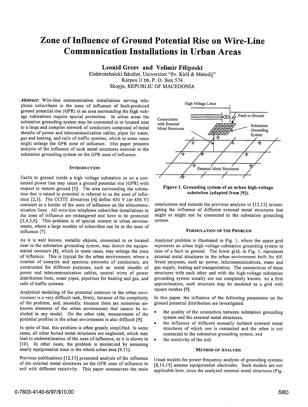 Zone of Influence of Ground Potential Rise on Wire-Line Communication Installations in Urban Areas