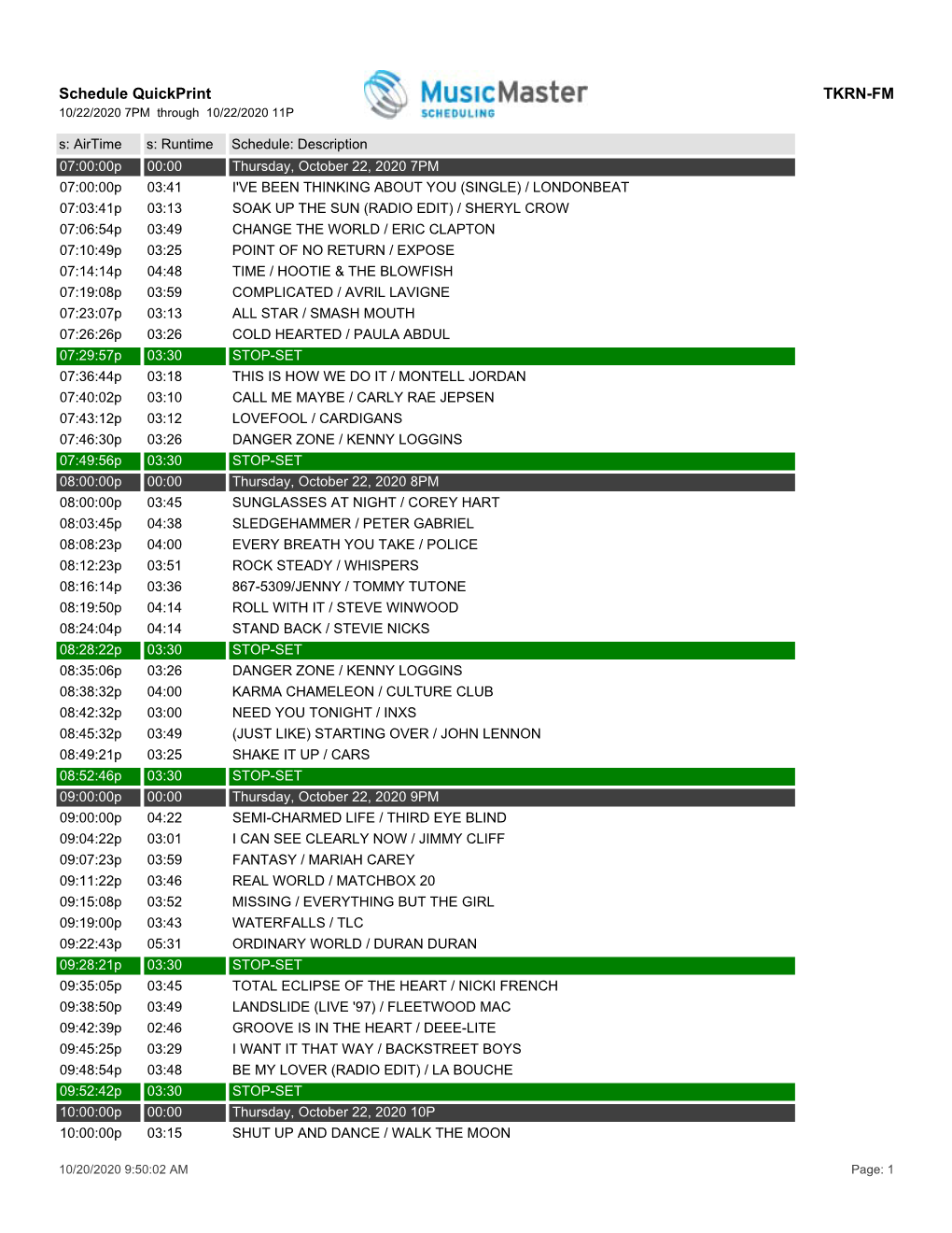 Schedule Quickprint TKRN-FM