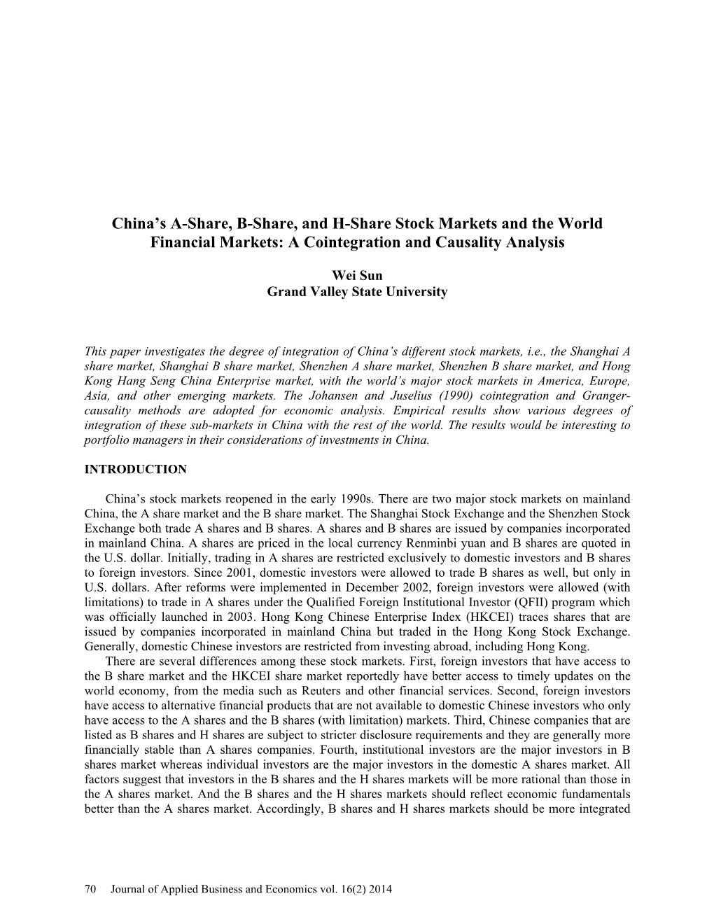 China's A-Share, B-Share, and H-Share Stock Markets and The