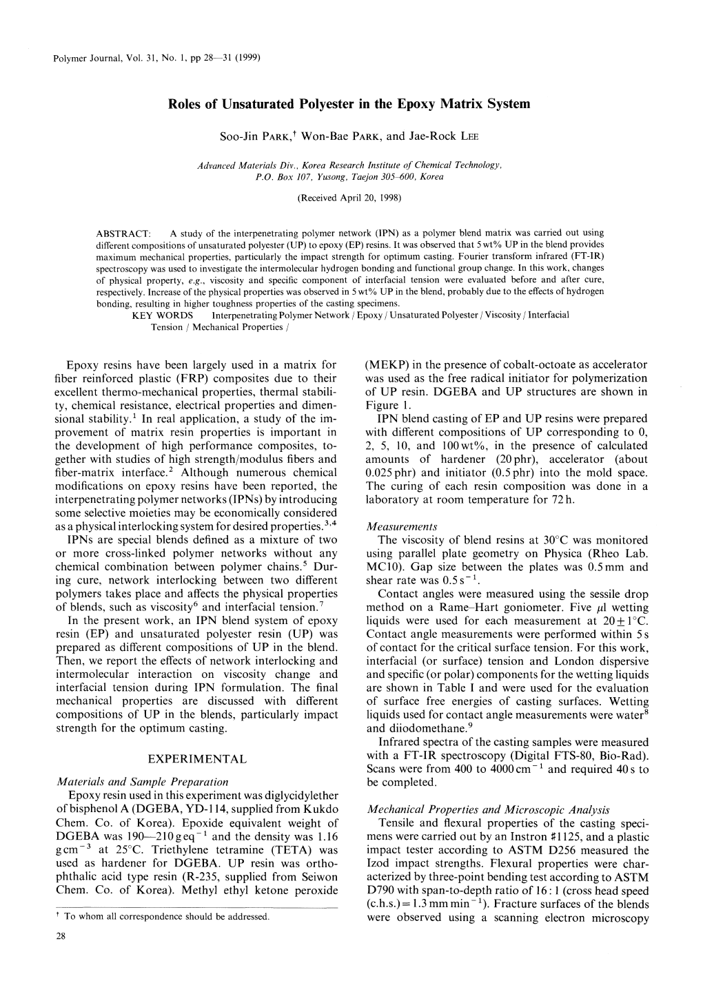 Roles of Unsaturated Polyester in the Epoxy Matrix System