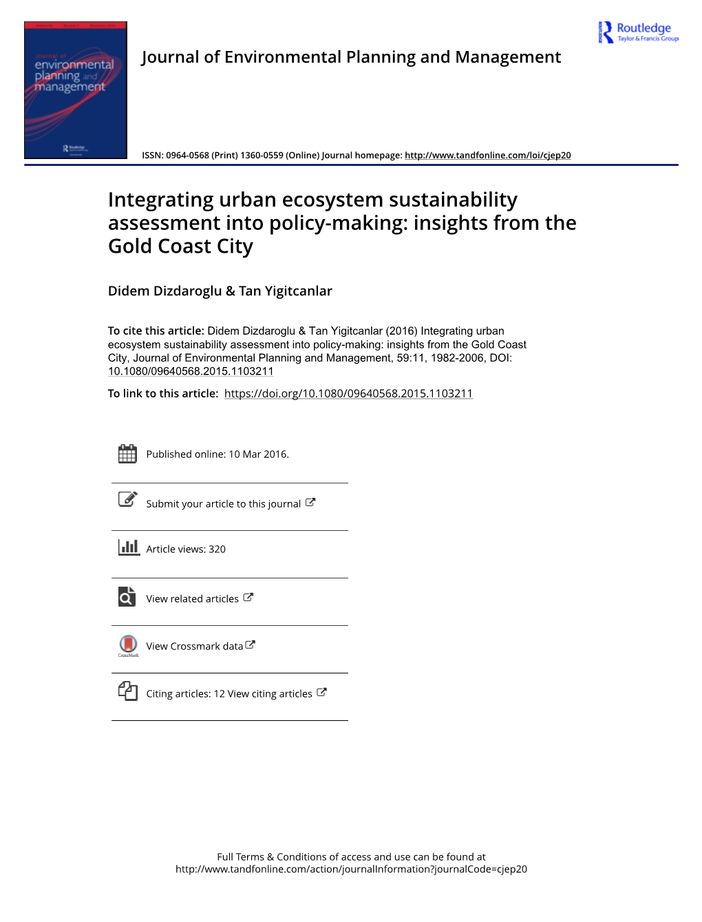 Integrating Urban Ecosystem Sustainability Assessment Into Policy-Making: Insights from the Gold Coast City