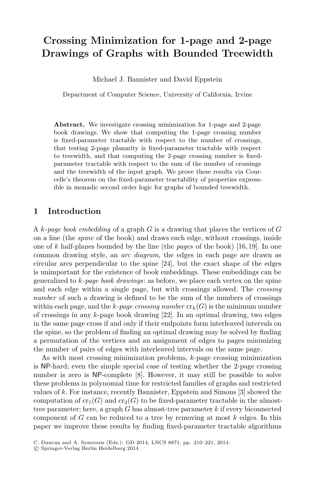 Crossing Minimization for 1-Page and 2-Page Drawings of Graphs with Bounded Treewidth