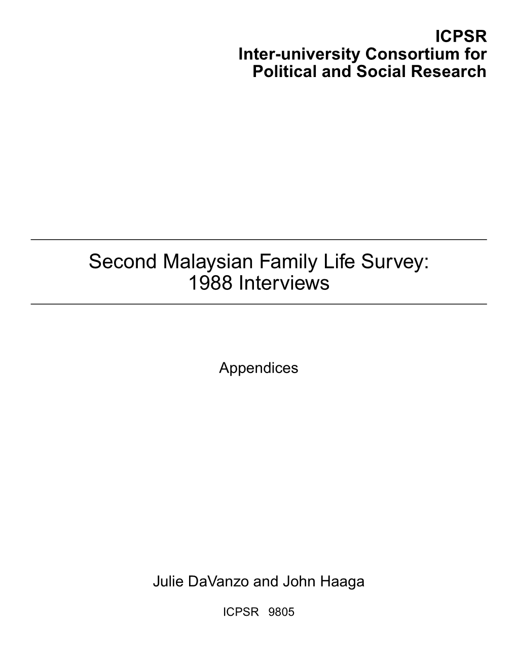 Second Malaysian Family Life Survey: 1988 Interviews