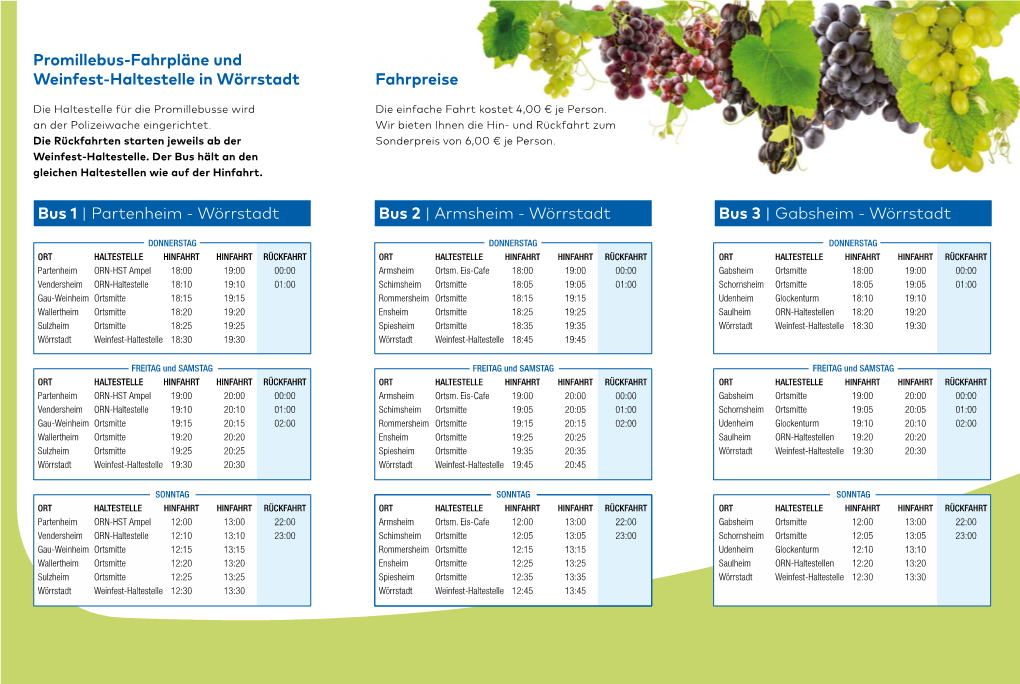 Promillebus-Fahrpläne Und Weinfest-Haltestelle in Wörrstadt Promillebus Fahrpreise Bus 1 | Partenheim