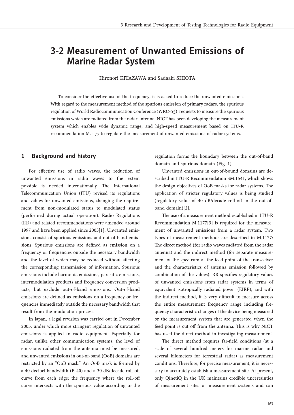 Measurement of Unwanted Emissions of Marine Radar System