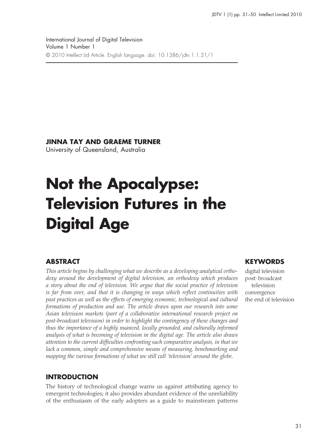 Not the Apocalypse: Television Futures in the Digital Age