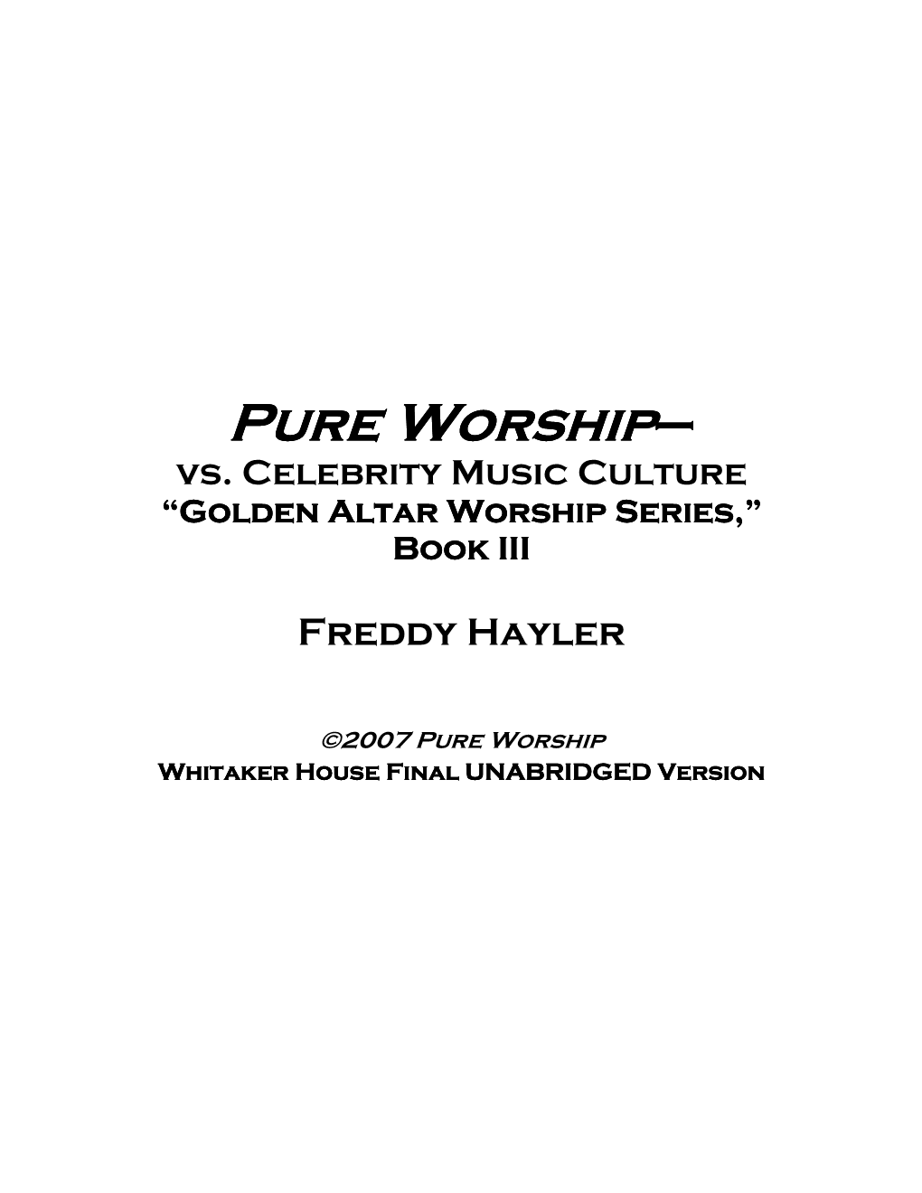 Pure Worship ––– Vs