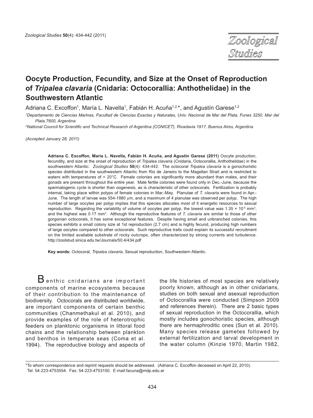 Oocyte Production, Fecundity, and Size at the Onset of Reproduction Of