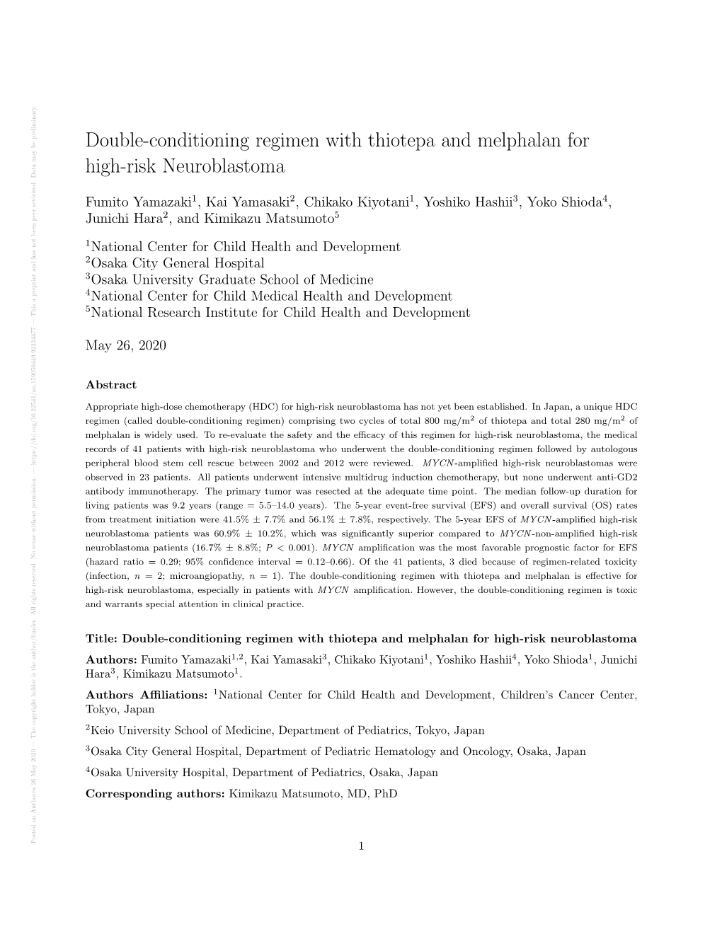 Double-Conditioning Regimen with Thiotepa and Melphalan for High