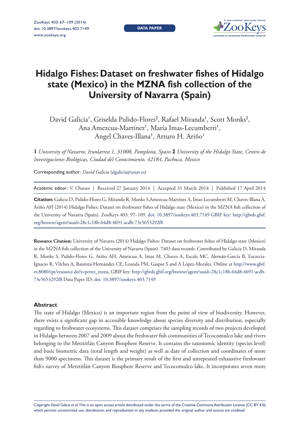 Dataset on Freshwater Fishes of Hidalgo State( Mexico)