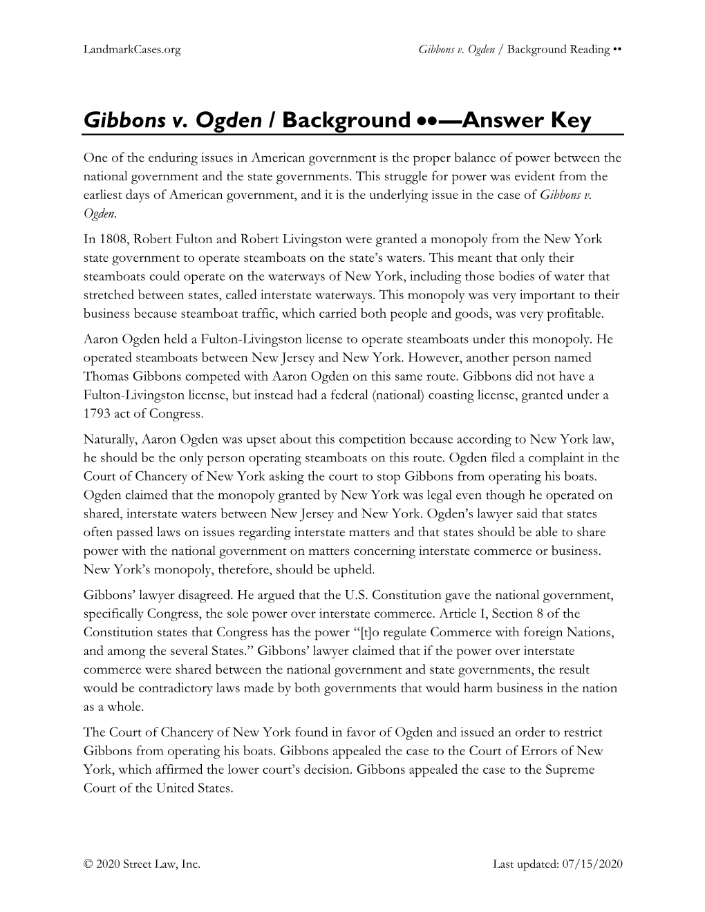 Gibbons V. Ogden / Background Reading ••