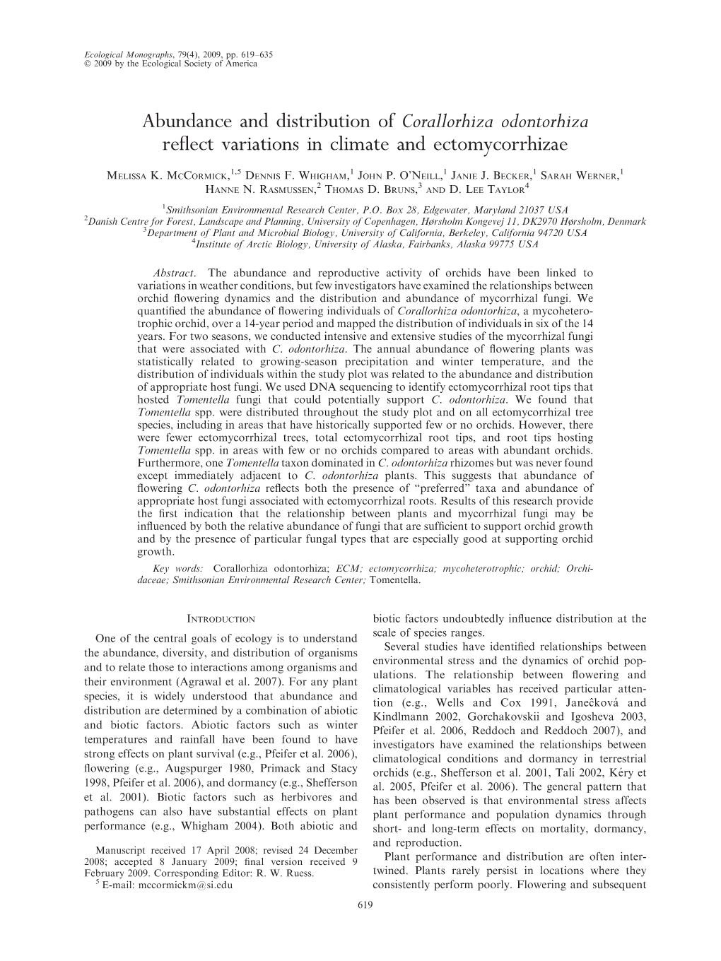 Abundance and Distribution of Corallorhiza Odontorhiza Reflect