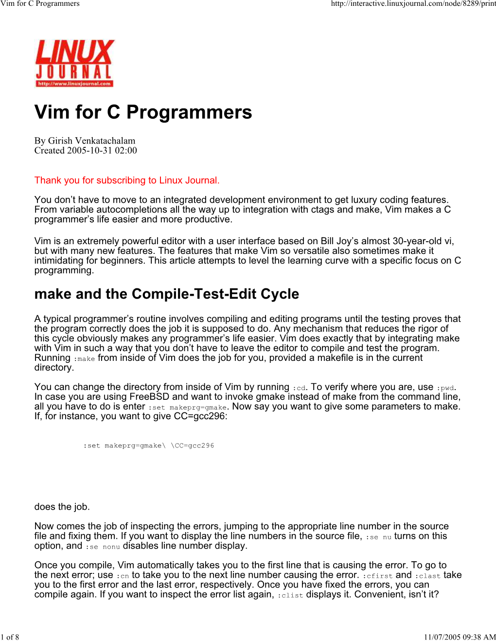 Vim for C Programmers