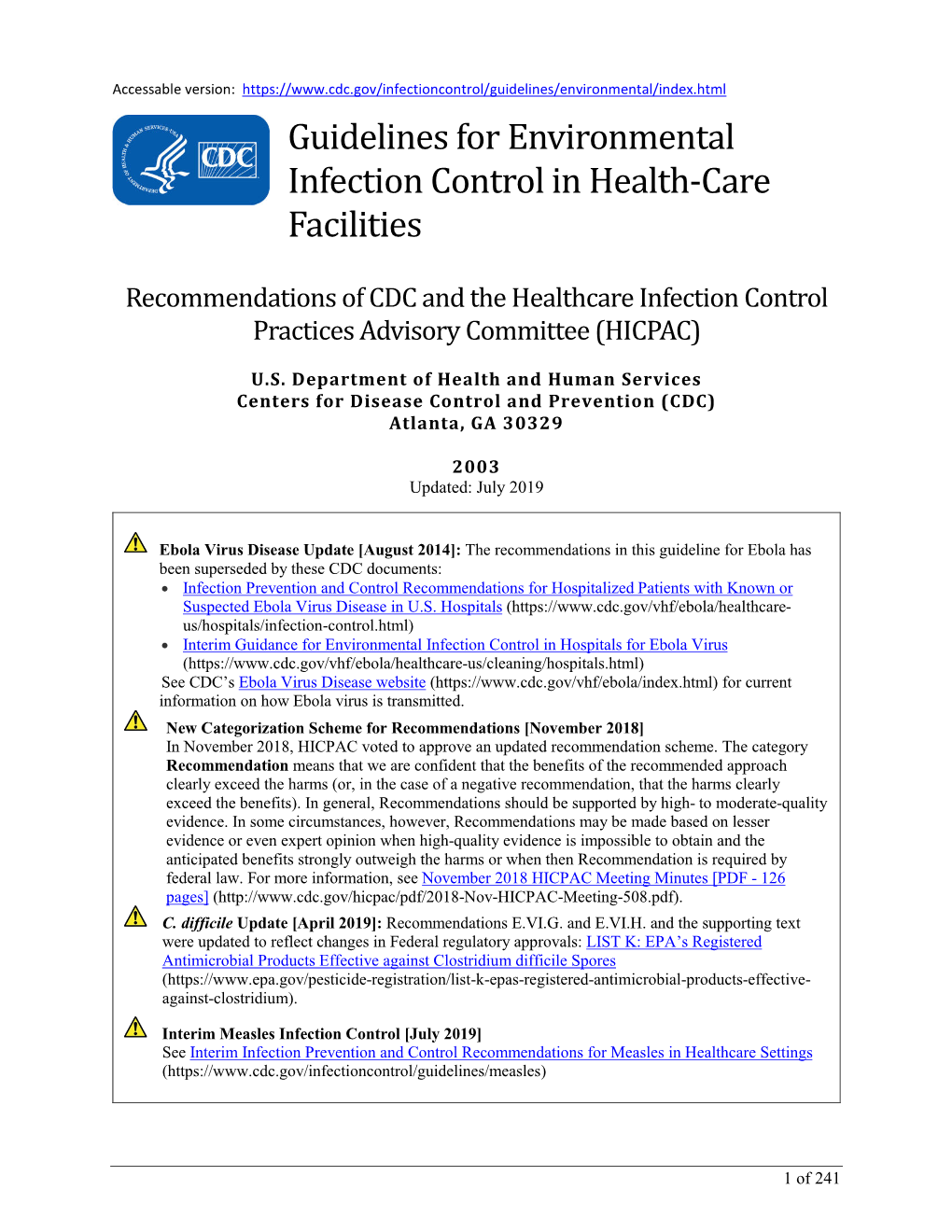 Guidelines for Environmental Infection Control in Health-Care Facilities
