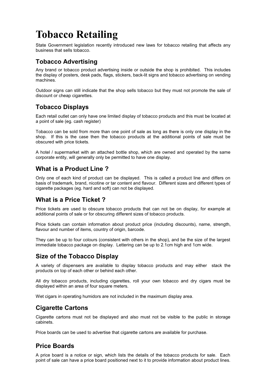 Tobacco Retailing Fact Sheet