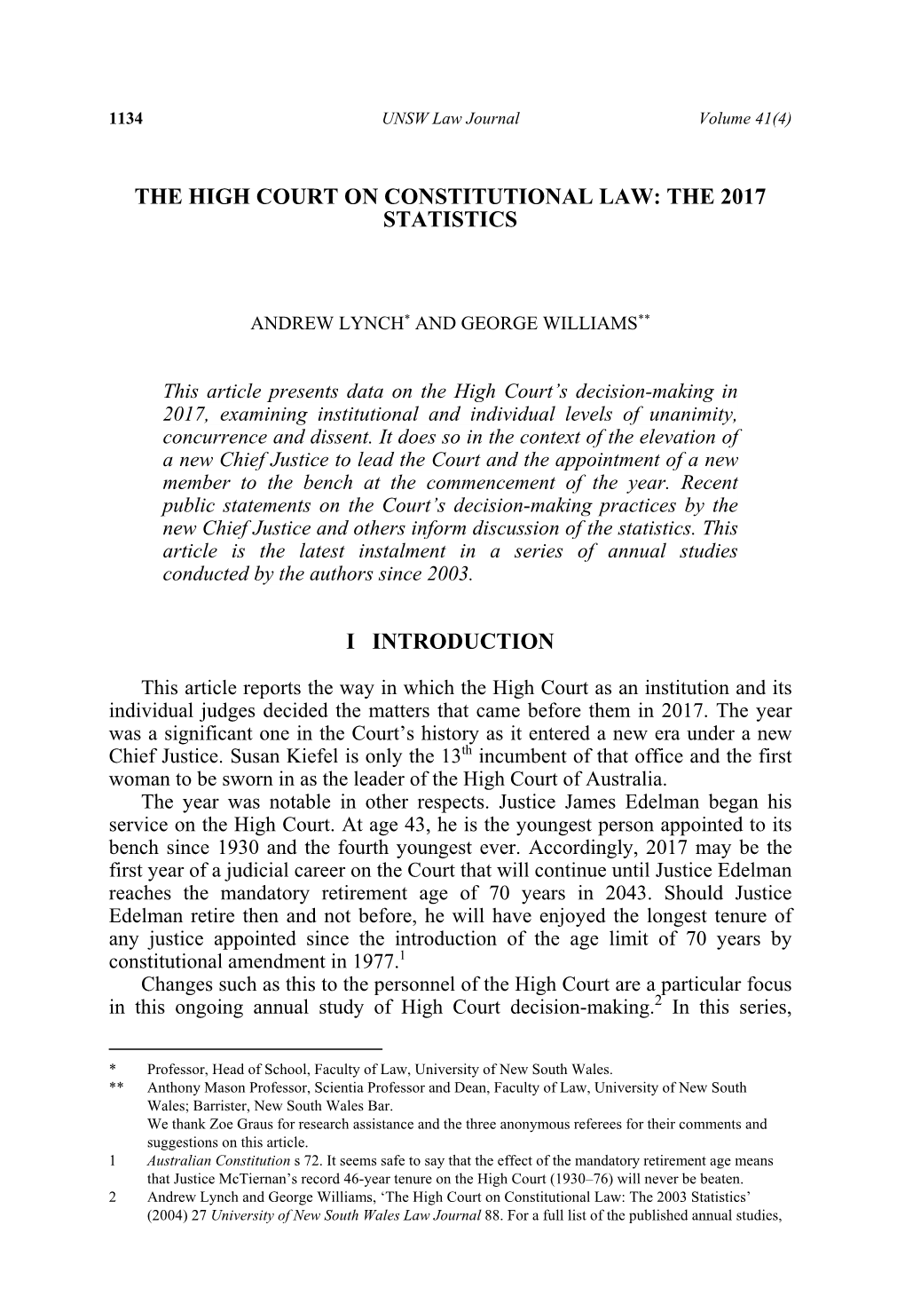 The High Court on Constitutional Law: the 2017 Statistics