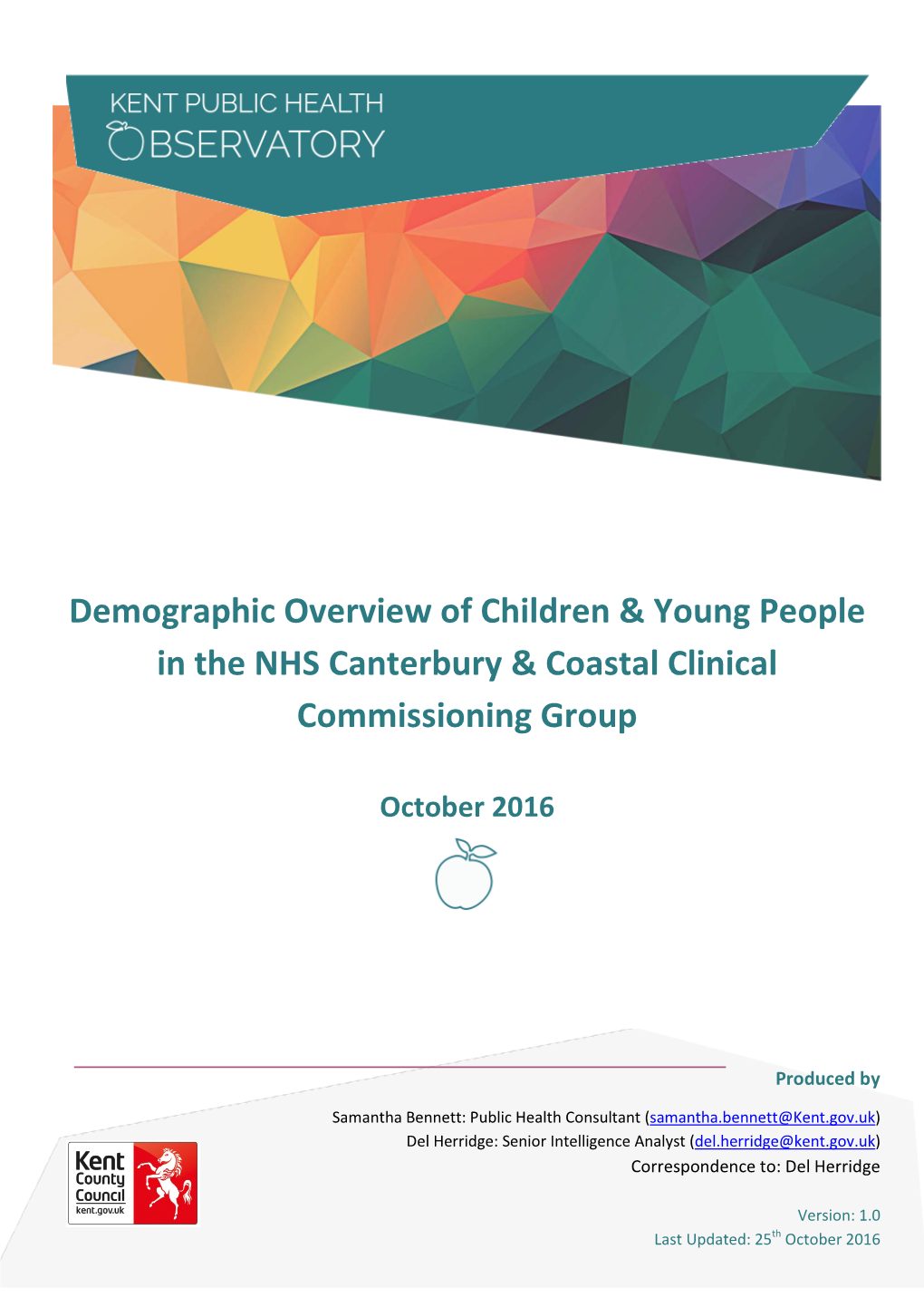 Demographic Overview of Children & Young People in the NHS Canterbury & Coastal Clinical Commissioning Group