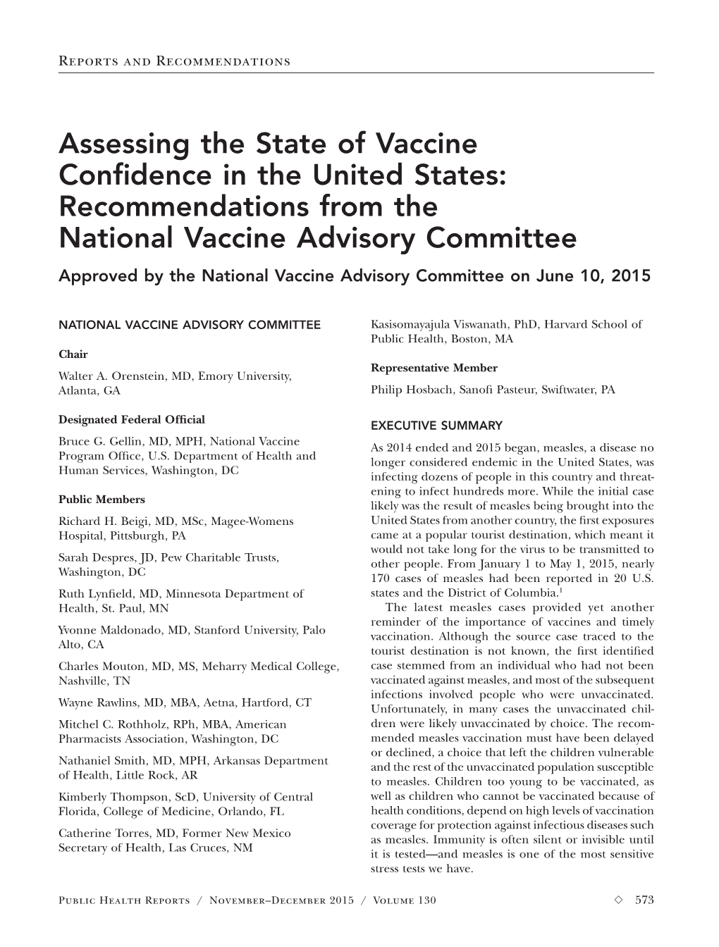 Assessing the State of Vaccine Confidence in the United