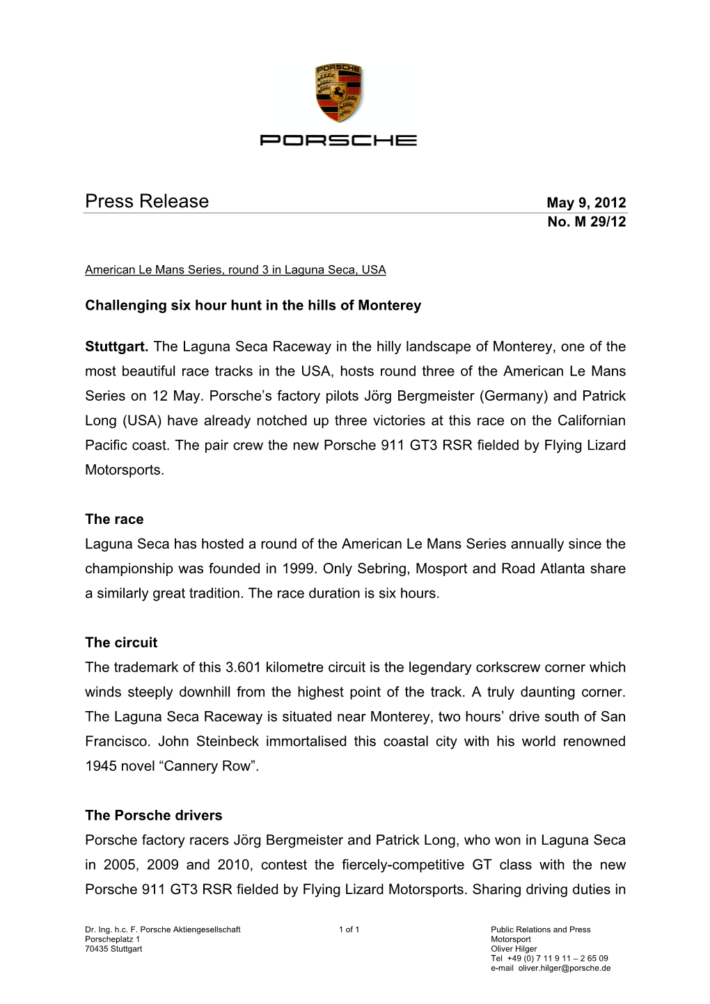 Press Release May 9, 2012 No