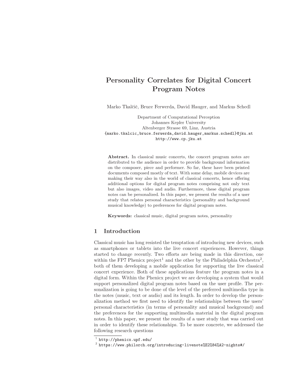 Personality Correlates for Digital Concert Program Notes
