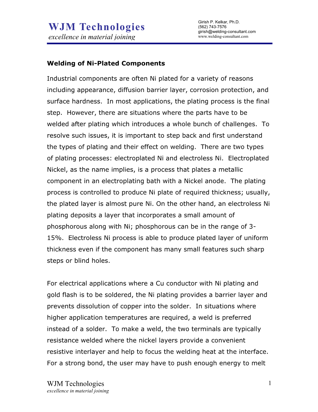 Welding of Nickel Plated Components