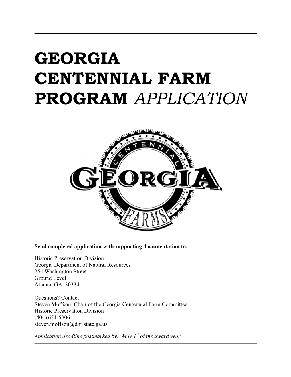 Georgia Centennial Farm Program Application