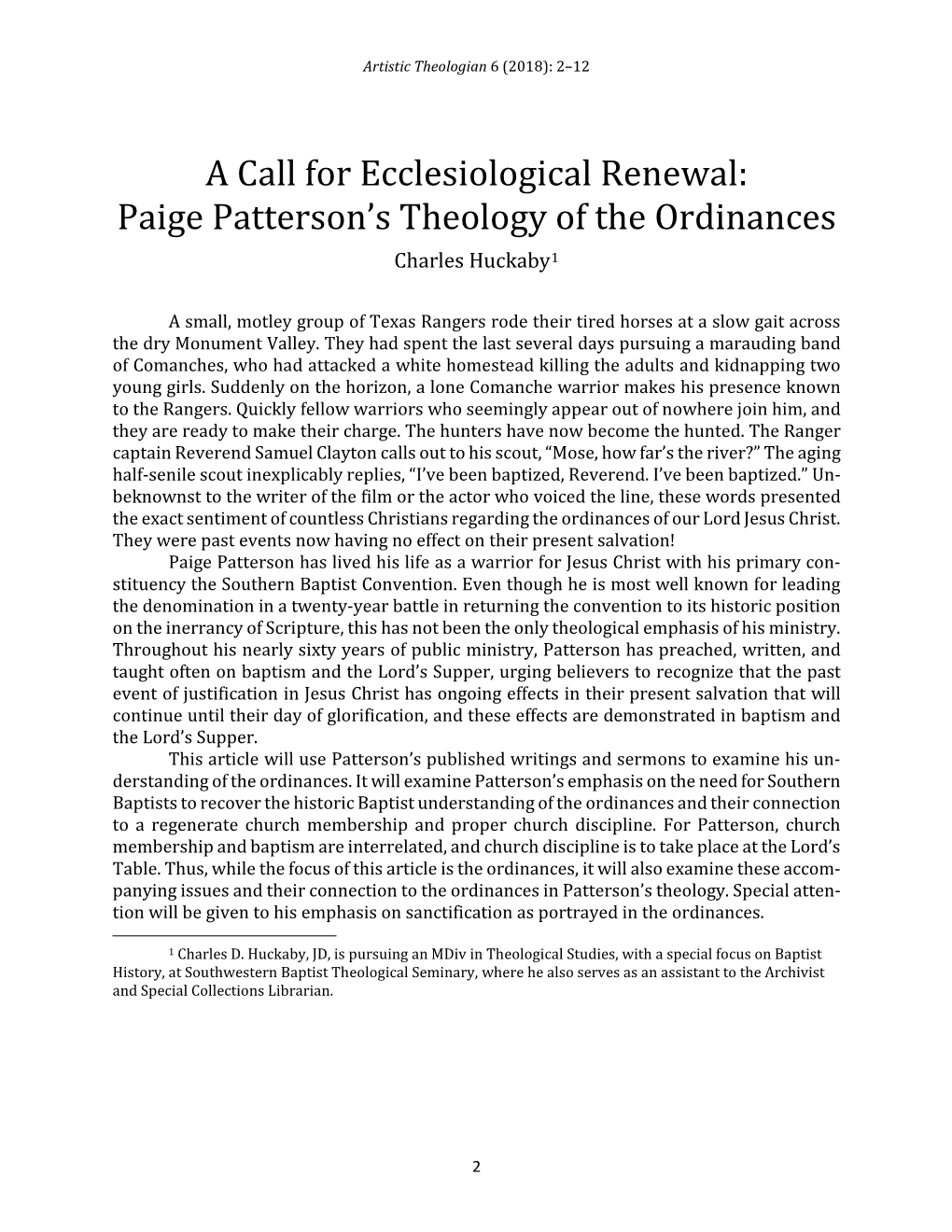 A Call for Ecclesiological Renewal: Paige Patterson's Theology of The