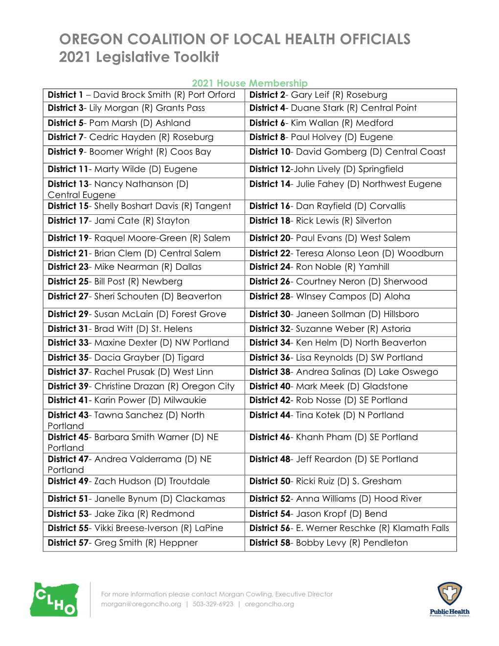 OREGON COALITION of LOCAL HEALTH OFFICIALS 2021 Legislative Toolkit