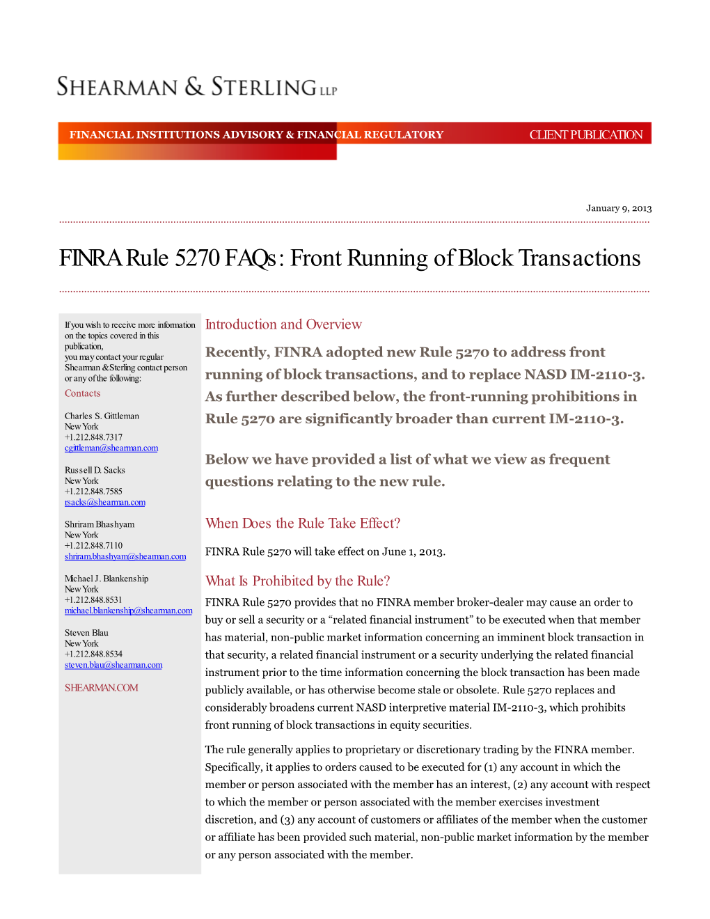 FINRA Rule 5270 Faqs: Front Running of Block Transactions Faqs