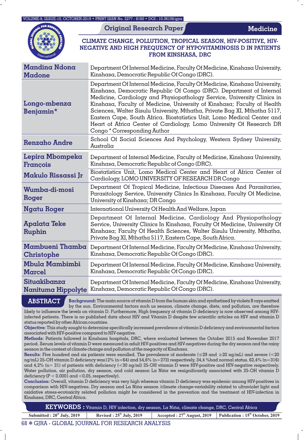 Original Research Paper Mandina Ndona Madone Medicine Longo