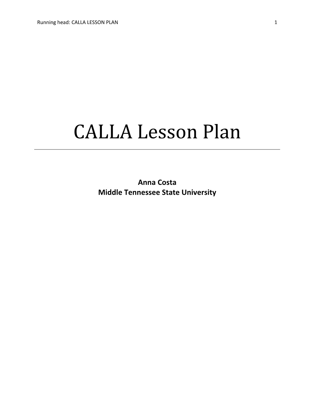 CALLA Lesson Plan