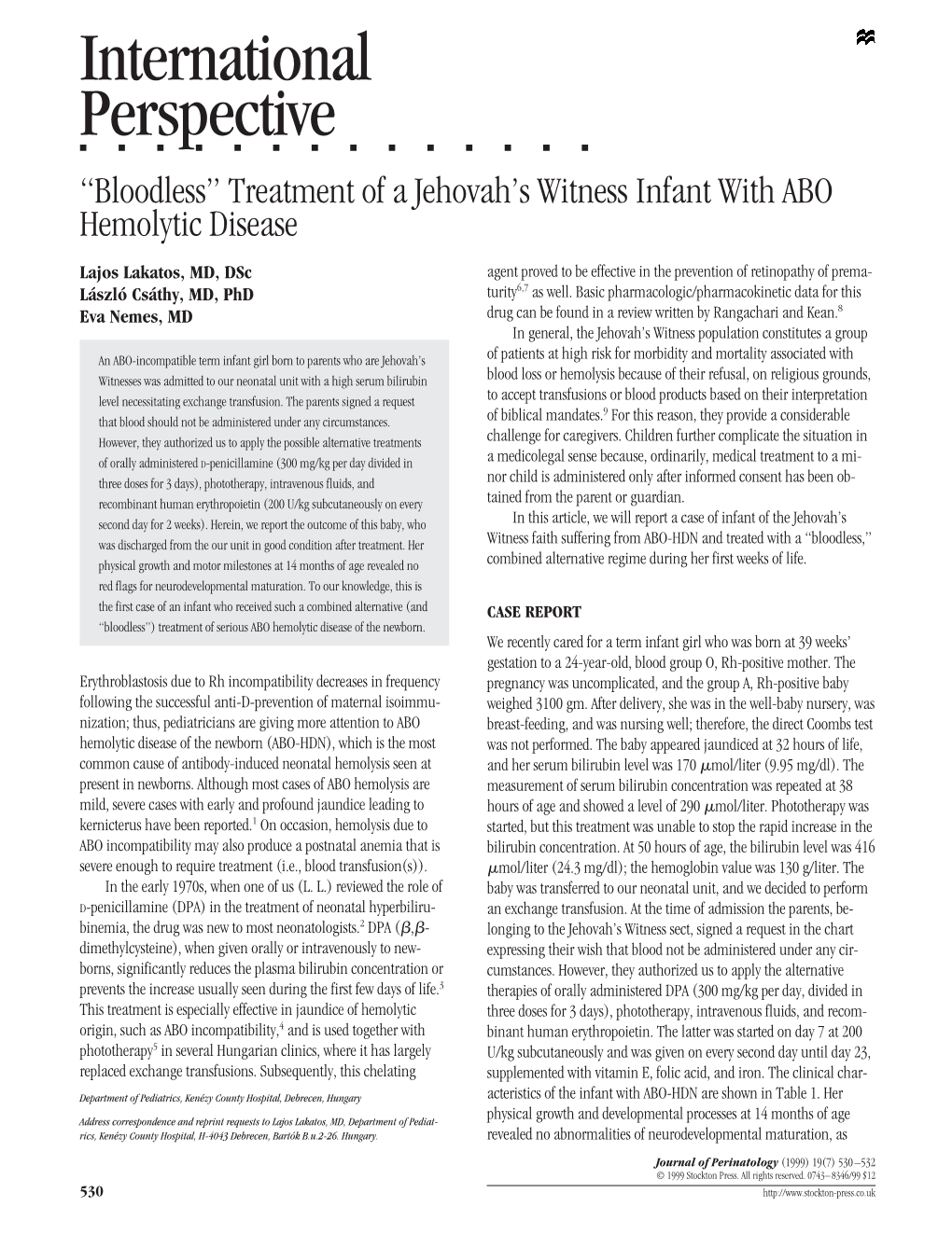 Treatment of a Jehovah's Witness Infant with ABO Hemolytic Disease