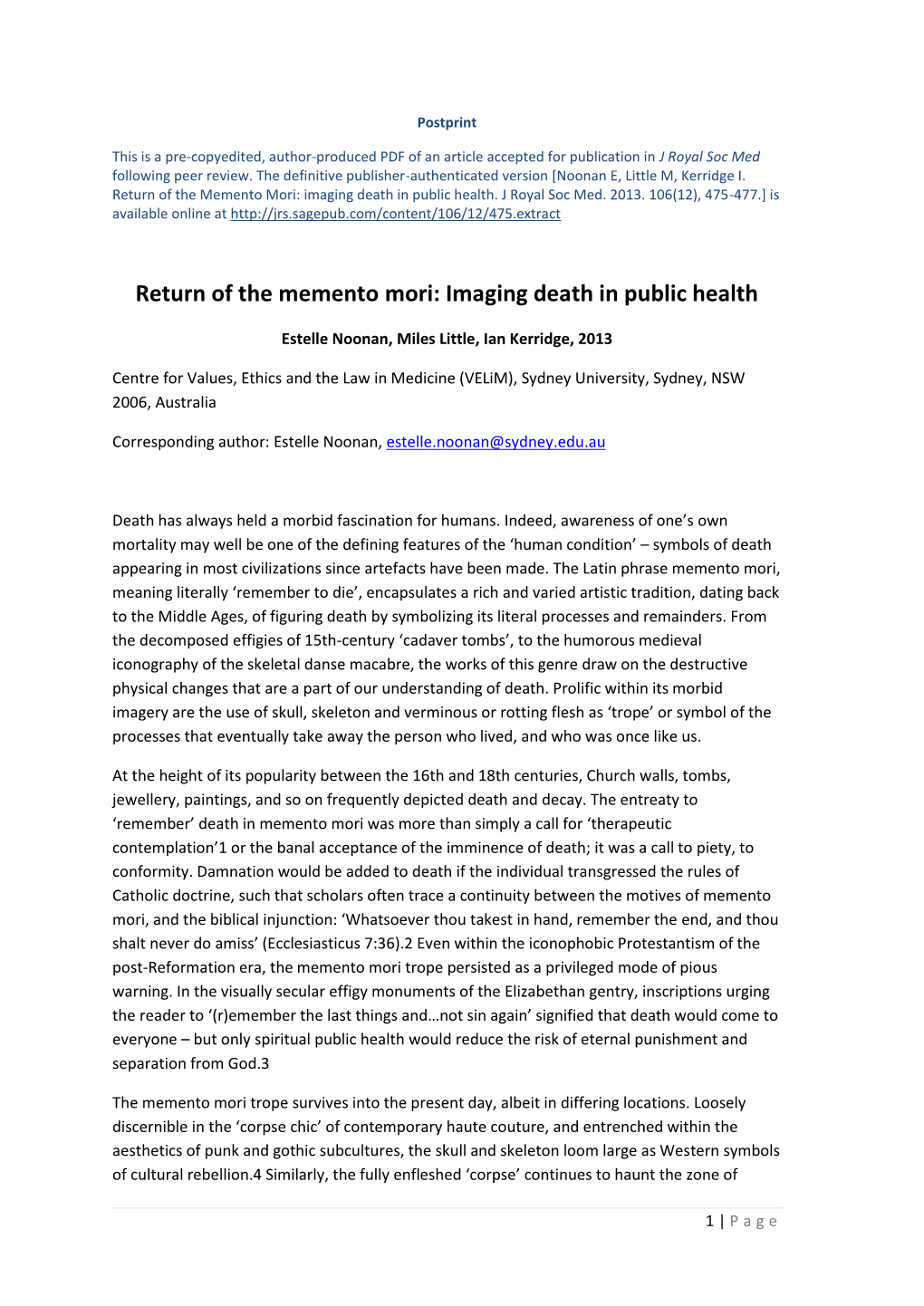 Return of the Memento Mori: Imaging Death in Public Health