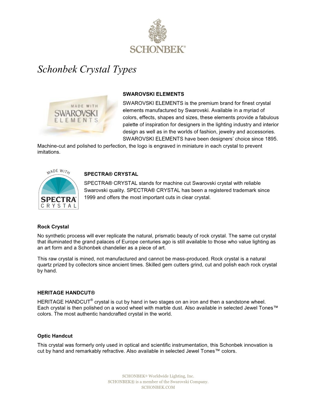 Schonbek Crystal Types