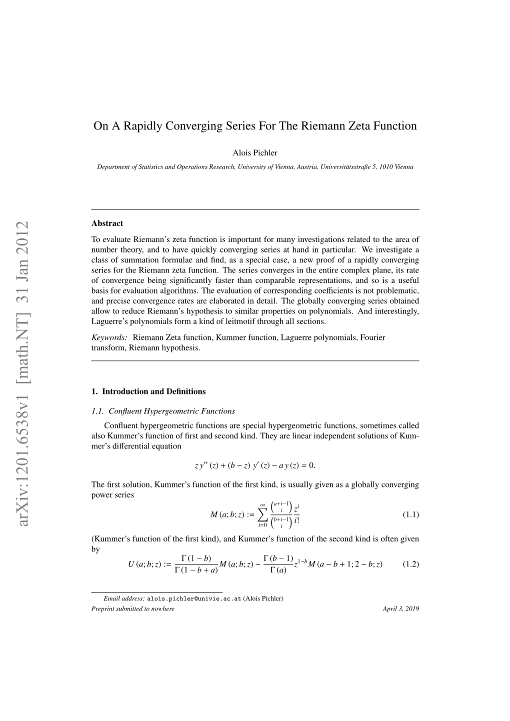 On a Rapidly Converging Series for the Riemann Zeta Function