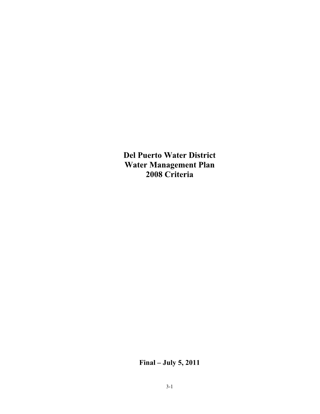 Del Puerto Water District Water Management Plan 2008 Criteria